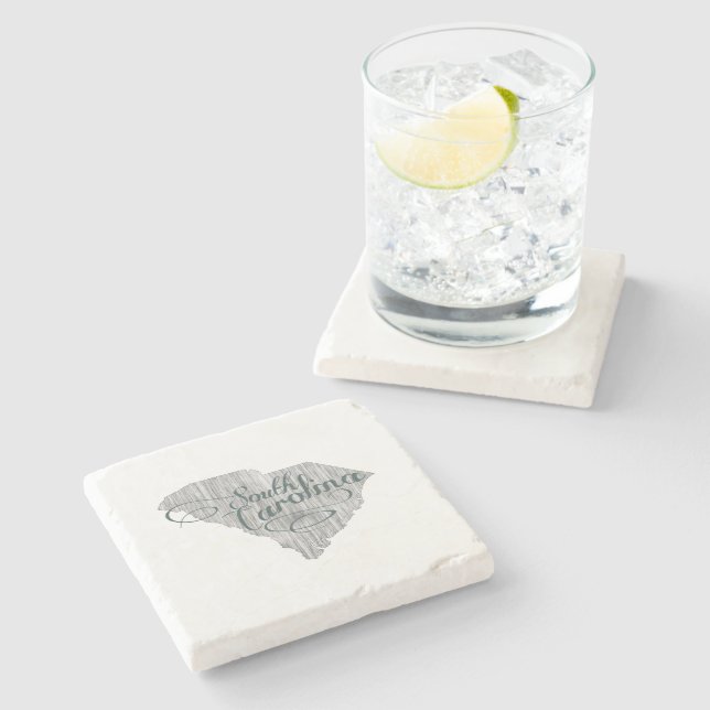 South Carolina Shaped Vintage Typography Antique Stone Coaster (Side)