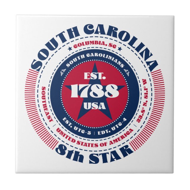 South Carolina Souvenir Red White Blue Tile (Front)
