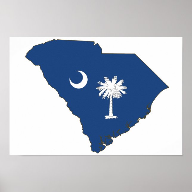 South Carolina State Flag and Map Poster (Front)