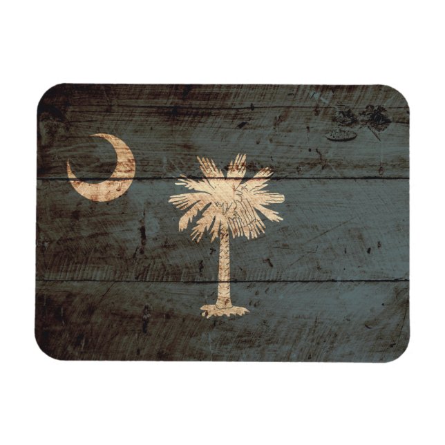 South Carolina State Flag on Old Wood Grain Magnet (Horizontal)