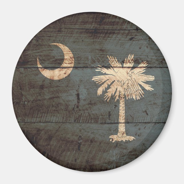 South Carolina State Flag on Old Wood Grain Magnet (Front)