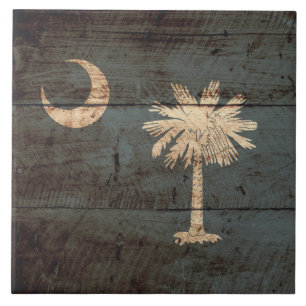 South Carolina State Flag on Old Wood Grain Tile