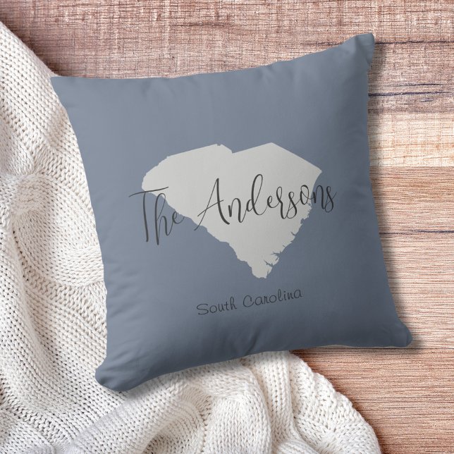 South Carolina State Outline Throw Pillow (Show pride for your state and personalize it!  "love makes this house a home in <your state>")