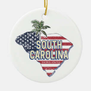 South Carolina United States Retro Map Vintage USA Ceramic Tree Decoration