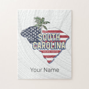 South Carolina United States Retro Map Vintage USA Jigsaw Puzzle