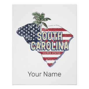 South Carolina United States Retro Map Vintage USA Poster