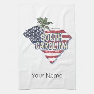 South Carolina United States Retro Map Vintage USA Tea Towel