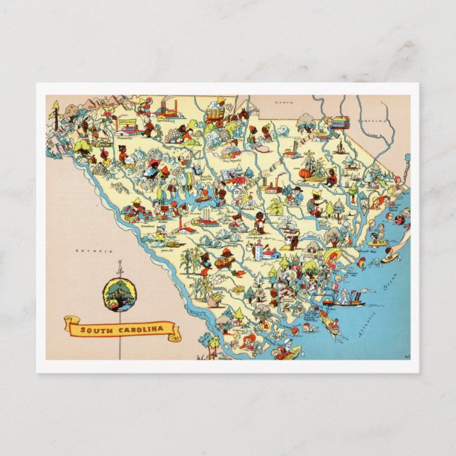 South Carolina Vintage Map Postcard (Front)