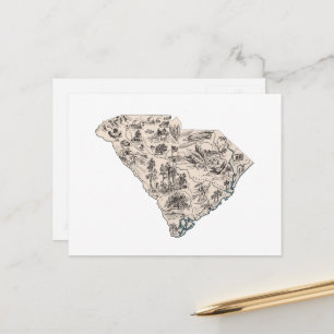 South Carolina Vintage Picture Map Antique Chart Postcard