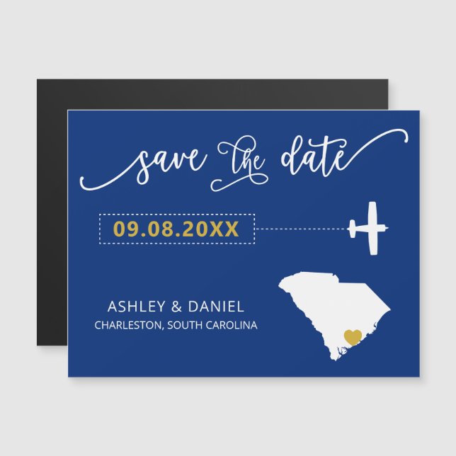 South Carolina Wedding Save the Date Card, Map Magnetic Invitation (Front/Back)