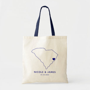 South Carolina Wedding Welcome Bag Map Tote, Navy