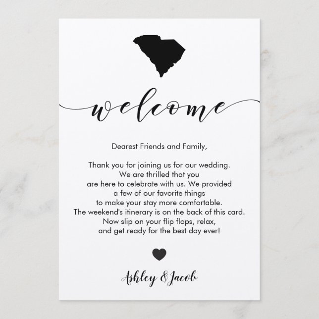 South Carolina Wedding Welcome Letter & Itinerary Programme (Front)