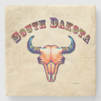 South Dakota Buffalo Skull Leather Look Stone Coaster