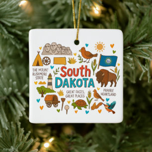 South Dakota Custom Family Trip Keepsake Christmas Ceramic Ornament