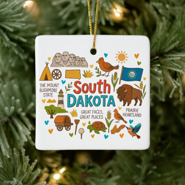 South Dakota Custom Family Trip Keepsake Christmas Ceramic Ornament (Tree)