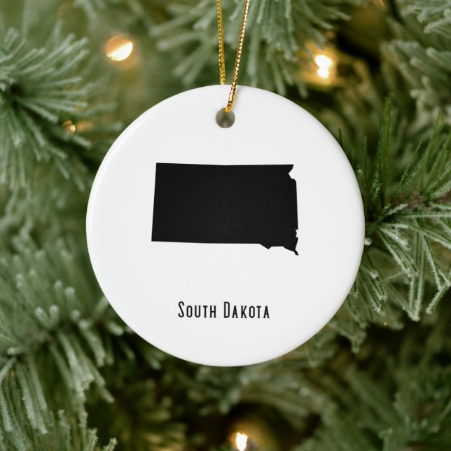 South Dakota Map - Black and White Modern Ceramic Tree Decoration (Tree)