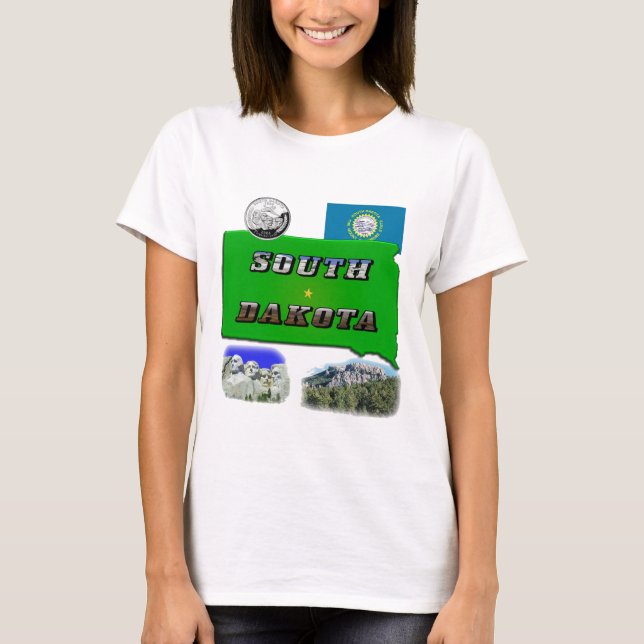 South Dakota Map, Photo Text, Faux Quarter T-Shirt (Front)