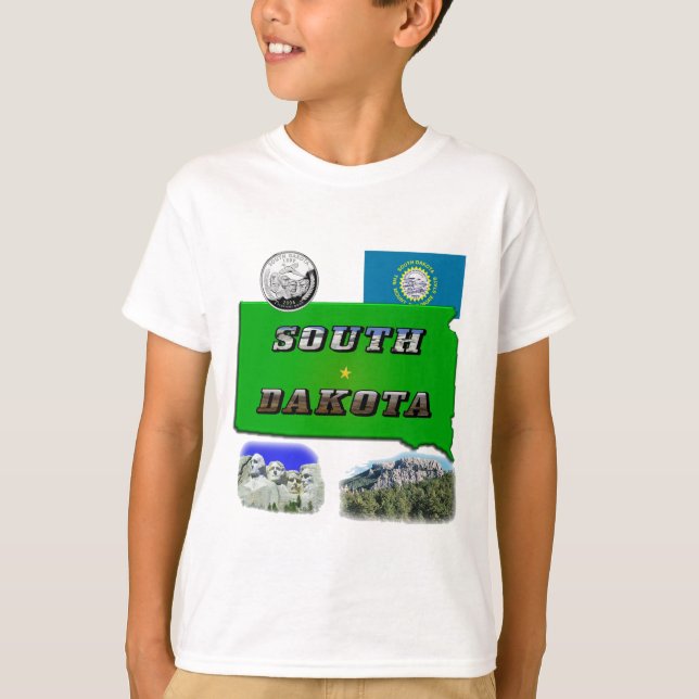 South Dakota Map, Photo Text, Faux Quarter T-Shirt (Front)