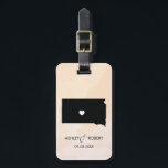 South Dakota Map Wedding Luggage Tag, Custom Gift Luggage Tag<br><div class="desc">These state luggage tags make the perfect wedding gift tags or welcome bag tags. Tie it to your gift instead of a typical paper gift tag, and they can use it for months and years to come. Tags have a peach apricot watercolor background. To place the heart at the wedding...</div>