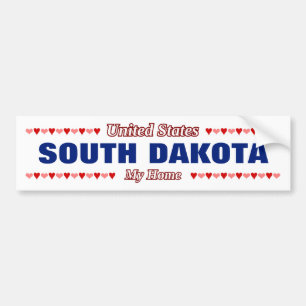 SOUTH DAKOTA - My Home - United States; Hearts Bumper Sticker