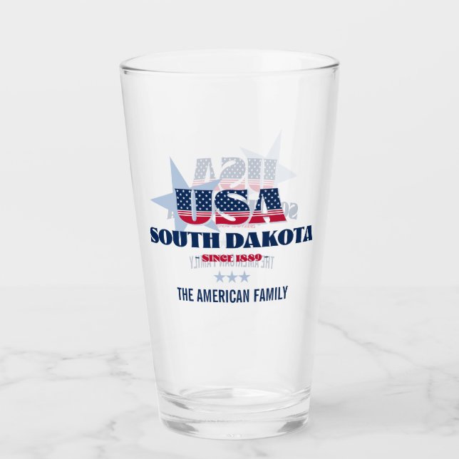 South Dakota Patriotic Pride Personalised Glass (Front)
