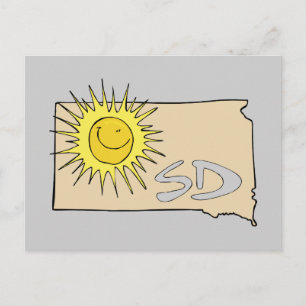 South Dakota SD Map Cartoon Smiling Sun Art Postcard