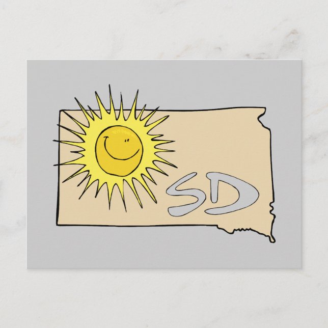 South Dakota SD Map Cartoon Smiling Sun Art Postcard (Front)