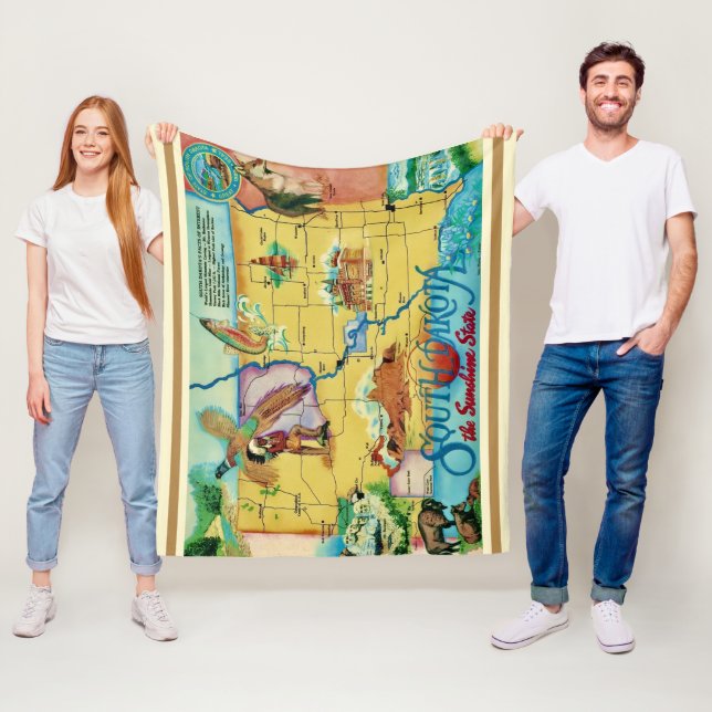 South Dakota State Postcard Throw Fleece Blanket (In Situ)