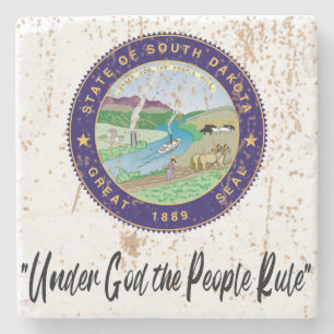 South Dakota State Seal and Motto - Stone Coaster