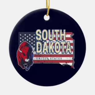 South Dakota United States Retro State Map Vintage Ceramic Tree Decoration