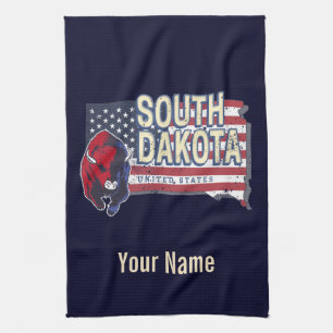 South Dakota United States Retro State Map Vintage Tea Towel