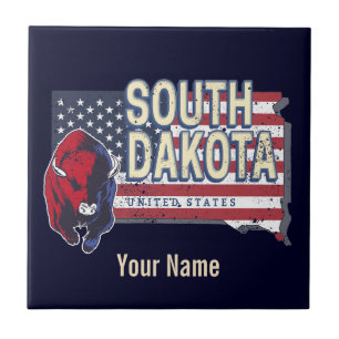 South Dakota United States Retro State Map Vintage Tile