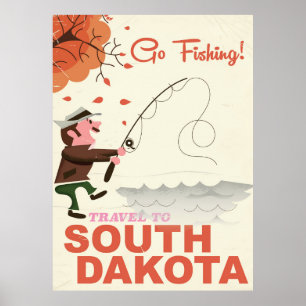 South Dakota vintage fishing vacation poster