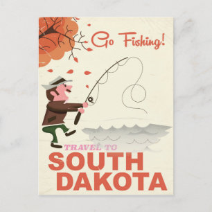 South Dakota vintage fishing vacation poster Postcard