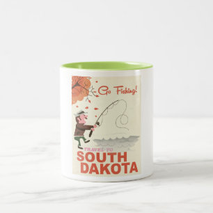 South Dakota vintage fishing vacation poster Two-Tone Coffee Mug