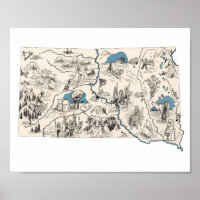 South Dakota Vintage Picture Map