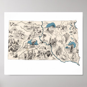 South Dakota Vintage Picture Map Poster