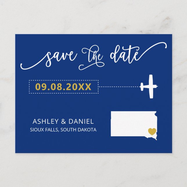 South Dakota Wedding Save the Date Map Postcard (Front)