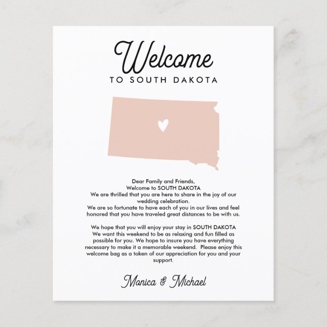 SOUTH DAKOTA Welcome  Letter Itinerary ANY COLOR (Front)
