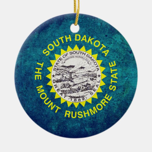 South Dakotan Flag Ceramic Tree Decoration (Front)