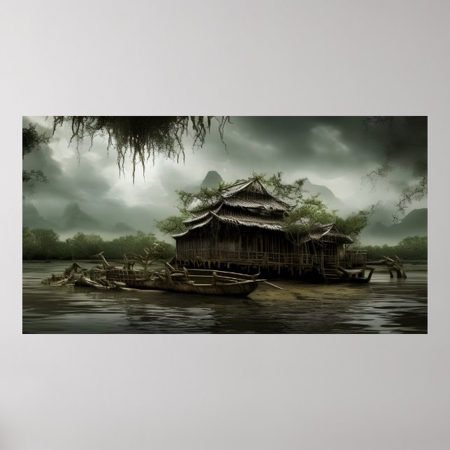 South East Asia Old House on a swamp Landscape Poster (Front)