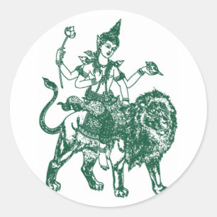 SOUTH EAST ASIAN SITTING BUDDHA ON LION CLASSIC ROUND STICKER