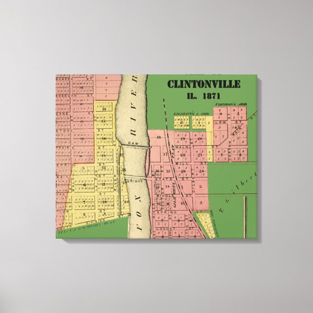 South Elgin Illinois Clintonville Map Art 1871 Canvas Print (Front)