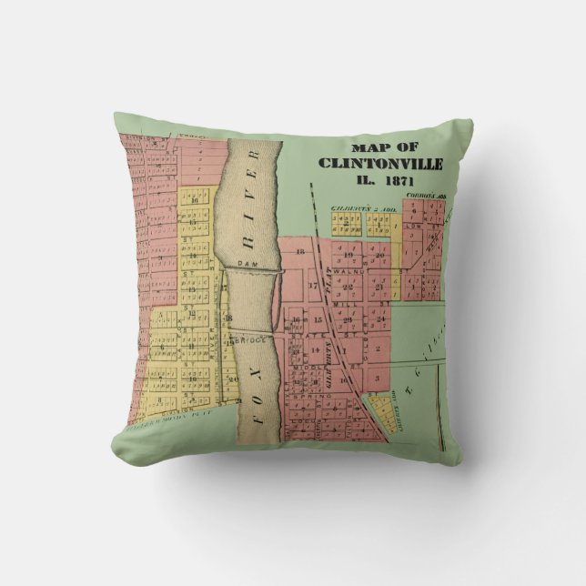 South Elgin Illinois Clintonville Map Art 1871 Cushion (Front)