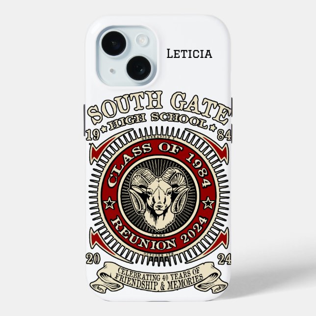 South Gate High School Rams iPhone Case with Name (Back)