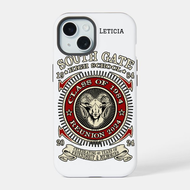 South Gate High School Rams iPhone Case with Name (Back)