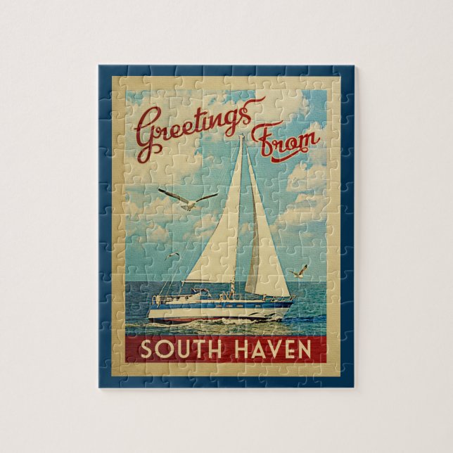 South Haven Jigsaw Puzzle Sailboat Retro Michigan (Vertical)