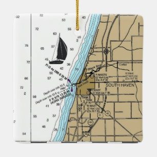 South Haven MI Chart Ceramic Ornament