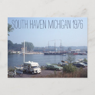 South Haven Michigan Boats and Cars 1976 Postcard