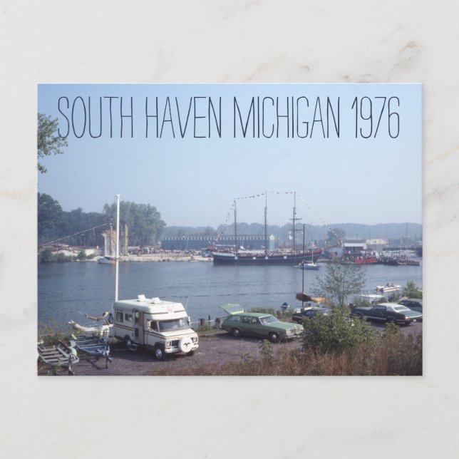 South Haven Michigan Boats and Cars 1976 Postcard (Front)
